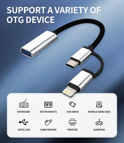 Miniatura 2 de Adaptador de cable OTG para iPhone (2 en 1) USB-A hembra a USB C Lightning macho convertidor para Apple para iPhone 15 Pro Max Plus para iPad Air