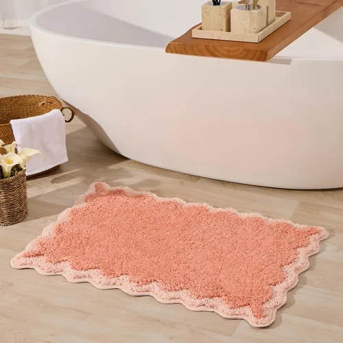 Miniatura 13 de ORTIGIA Pequeña y Linda Alfombra de Baño con Volados, Alfombras de Baño de Microfibra de Lujo en Blanco y Rosa, Antideslizante, Lavable, de Secado