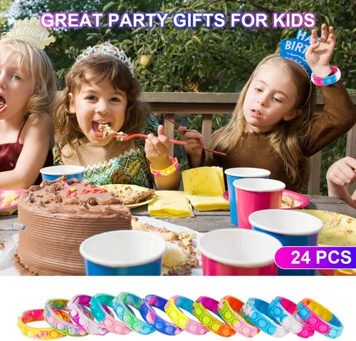 Miniatura 6 de Pulseras de reventar juguetes para la ansiedad, paquete de 24 juguetes a granel para fiestas para niños, pulseras Pop Fidget Toy Fidgets