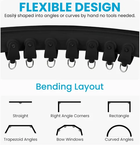 Miniatura 4 de Riel de cortina de techo – Riel de montaje en techo negro flexible flexible de 16.4 ft para divisor de habitación, ducha, baño, instalación de techo