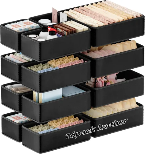 Miniatura 15 de Organizadores de Cajones de Cuero Vegano, Juego de 8 Cajas de Almacenamiento para Maquillaje, Mejora de Lujo para Cajones de Tocador, Reemplazo