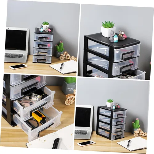 Miniatura 7 de BESPORTBLE Gabinete de almacenamiento de cajones de plástico de 4 capas, organizador negro y transparente para oficina, estudio, sala de estar