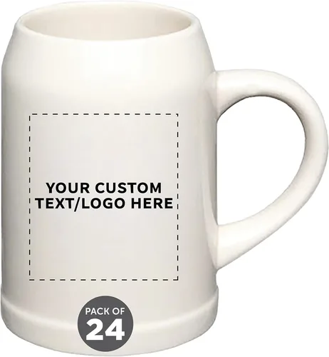 Miniatura 10 de DISCOUNT PROMOS Taza de cerámica para cerveza, 28 onzas, juego de 6, paquete a granel, ideal para Octoberfest, pub, restaurante y más, color beige