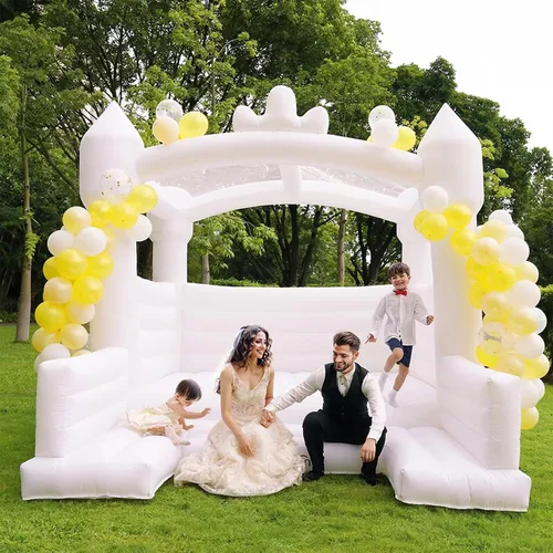 Miniatura 2 de FINCOME Casa inflable de rebote blanca de 13 x 13 pies con soplador, castillo de rebote comercial grande para saltar casa hinchable para niños