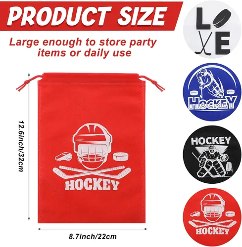 Miniatura 3 de Berlune 24 bolsas de regalo de hockey para fiestas de hockey, bolsas deportivas con cordón para temática deportiva, fiesta de cumpleaños, baby
