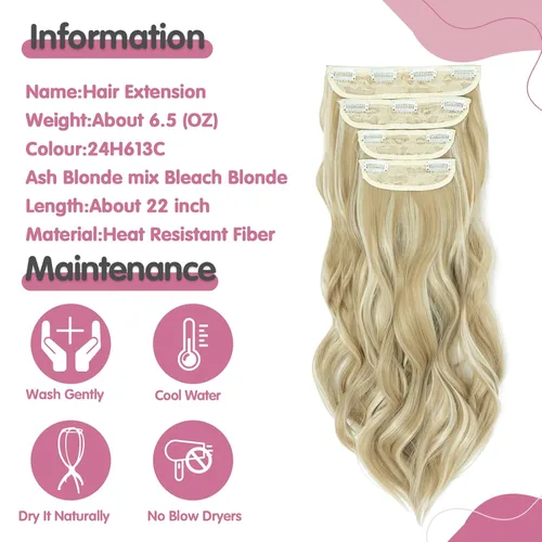 Miniatura 5 de S-noilite 4 extensiones de cabello con clip 2023 mejorado para cabeza completa, extensiones de cabello sintético grueso de doble trama, extensiones