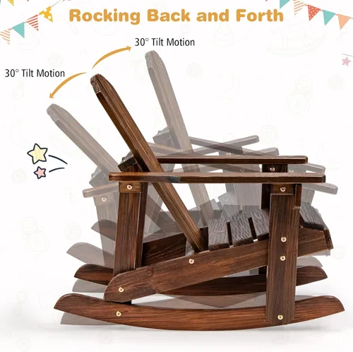 Miniatura 5 de Giantex Mecedora Adirondack de madera para niños, para exteriores, con asiento de listones, pies mecedores suaves, capacidad de peso de 300 libras
