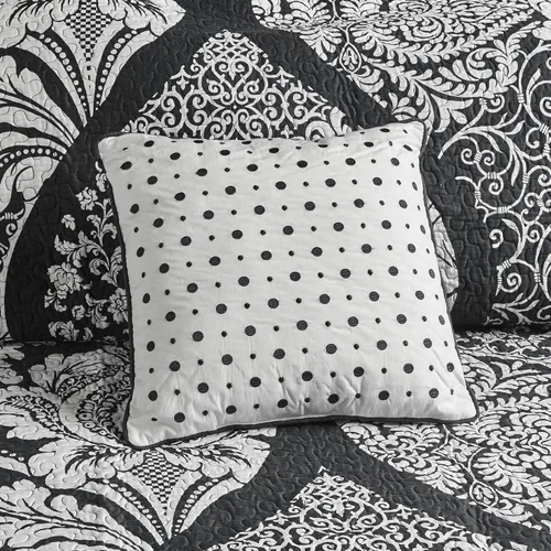 Miniatura 7 de Madison Park Vienna - Colcha reversible de algodón, diseño de costuras de lujo, para todas las estaciones, ropa de cama transpirable, fundas, Negro