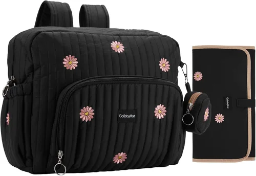 Miniatura 11 de GOBABYMART Mochila para pañales con cambiador - Bolso de viaje para bebé, bolsillos aislados para botellas, correas para cochecito, Grande, Moderno