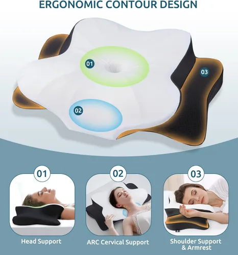 Miniatura 2 de Almohada Cervical para Cuello y Hombro, Almohadas de Contorno Ergonómico de Espuma Viscoelástica para Dormir con Funda de Almohada Lavable, Almohada