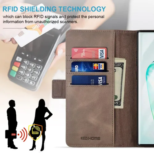 Miniatura 3 de KEZiHOME Funda tipo cartera de piel auténtica para Samsung Galaxy Note 10 Plus 5G con bloqueo RFID y ranura para tarjeta de crédito, soporte
