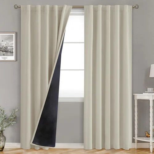 Miniatura 46 de BGment Cortinas 100% opacas beige de 63 pulgadas de largo con forro aislante térmico, bolsillo para varilla y lengüeta trasera de doble capa