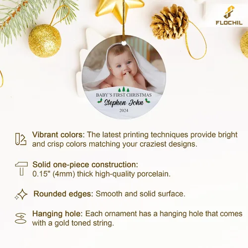 Miniatura 6 de FLOCHIL Adorno personalizado para la primera Navidad del bebé con nombre de foto, adorno personalizado para la primera Navidad, regalos para bebés