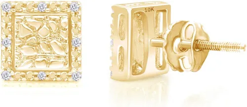 Miniatura 3 de Aretes cuadrados para hombre de oro de 10 quilates con diseño de diamante redondo natural blanco color I-J claridad I2-I3