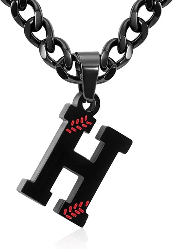Miniatura 19 de Avotto Collar de béisbol con letra inicial de la A a la Z para niños y hombres, cadena cubana de acero inoxidable resistente que no se decolora