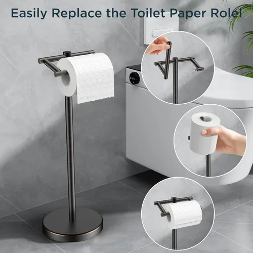 Miniatura 99 de FORIOUS Soporte de pared para papel higiénico, soporte de rollo de papel higiénico de doble poste giratorio de acero inoxidable para baño, Blanco