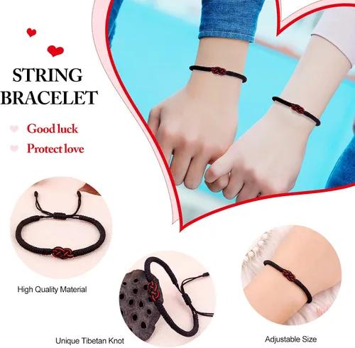 Miniatura 28 de Pulseras tibetanas hechas a mano con cuerda roja para él y ella, pulsera de la amistad, pulsera de la amistad, hilo negro y rojo para protección