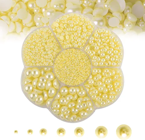 Miniatura 17 de 5600 PIEZAS Medias Perlas Redondas Planas Imitación Perlas para Manualidades, 7 Tamaños para Arte de Uñas DIY, Creación de Joyería, Zapatos, Taza
