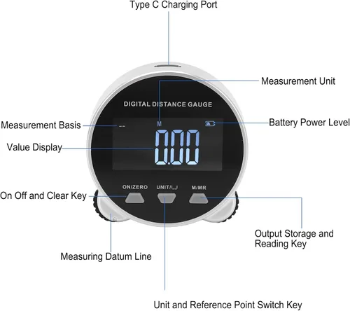 Miniatura 5 de Cinta métrica digital, pantalla LCD electrónica de larga distancia de 656.2 pies, batería de 260 mAh, herramienta de medición de distancia