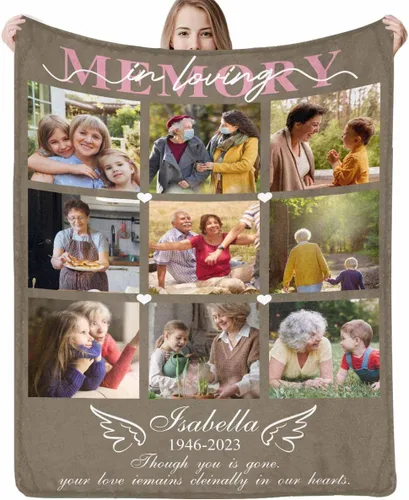 Miniatura 11 de Mantas conmemorativas personalizadas con fotos – Manta personalizada de ángel de duelo para regalo de recuerdo funerario, regalos de memoria Estilo 9