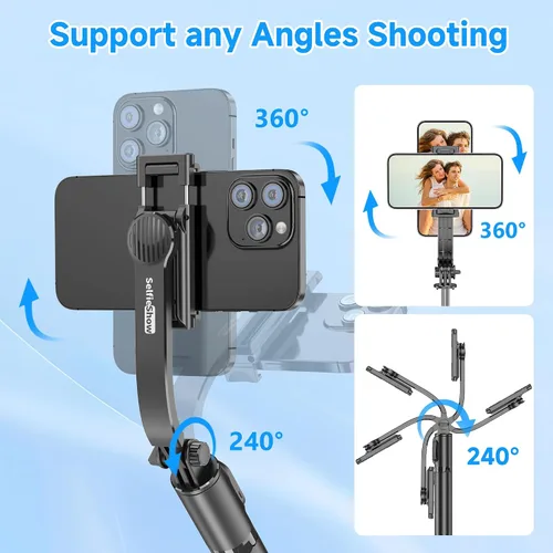 Miniatura 5 de SelfieShow Selfie Stick, Palo de Selfie Extensible con Trípode, Control Remoto Inalámbrico y Soporte de Trípode, Portátil, Ligero, Compatible