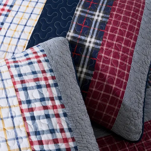 Miniatura 6 de Chezmoi Collection Milton - Juego de colcha reversible de 3 piezas, diseño de retazos a cuadros, 100% algodón lavado, tamaño King