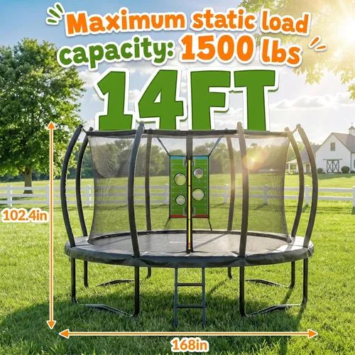 Miniatura 3 de ACWARMHOME - Trampolín para exteriores de 16 pies, 15 pies, 14 pies, 12 pies, 10 pies, 8 pies con recinto, marco recubierto antioxidante, Negro