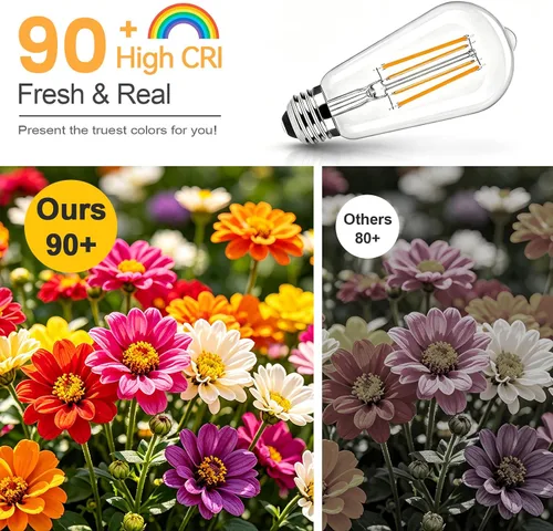 Miniatura 6 de Brightever Bombillas ámbar regulables equivalentes a 60 W, bombillas LED Edison vintage de 2200 K, 850 LM, 90+CRI, 7 W ST58 E26, bombilla LED
