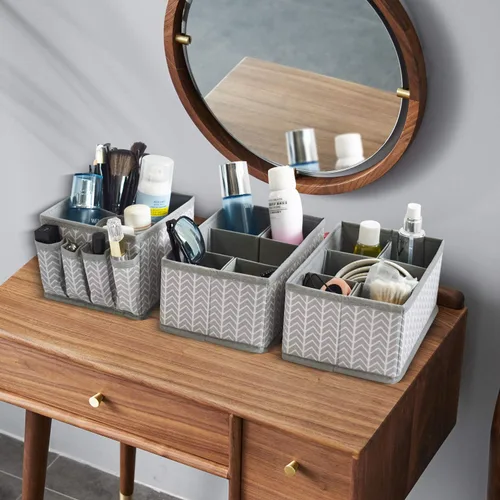 Miniatura 7 de Contenedores de almacenamiento de cosméticos, organizador de maquillaje, caja de almacenamiento multifunción ajustable, divisor de cajón