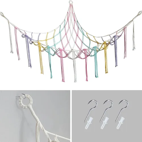 Miniatura 3 de Hamaca esquinera de animales de peluche con ganchos, cama colgante de tela suave para juguetes de peluche, organizador de almacenamiento de Arco iris