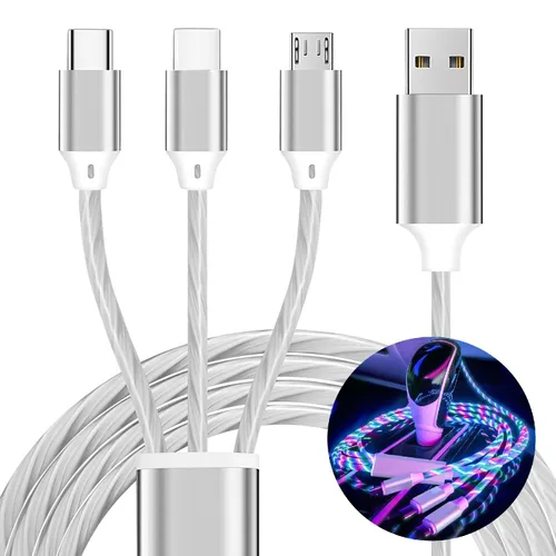 Miniatura 7 de Cable de carga 3 en 1, cable de carga LED múltiple, cable de carga iluminado, cable USB 3A, compatible con la mayoría de teléfonos inteligentes