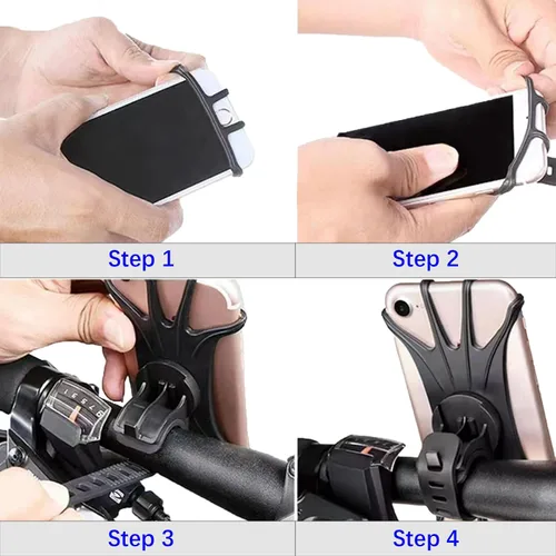 Miniatura 5 de Soporte de teléfono para bicicleta, manillar de motocicleta, soporte de silicona de rotación de 360°, abrazadera de teléfono celular, clip de Negro1