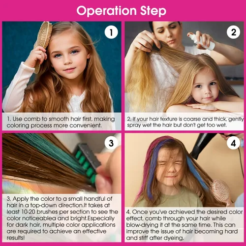 Miniatura 3 de Peine de tiza para el cabello, tinte de color temporal, manualidades para niñas de 4, 5, 6, 7, 8, 9, 10 años, tiza para el cabello lavable