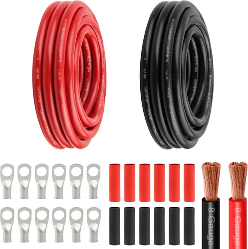 Miniatura 8 de Cable de alimentación de batería de 8 AWG - 5 pies rojo + 5 pies negro, cable de soldadura flexible de calibre 8 de alambre de cobre OFC
