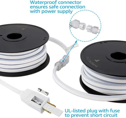 Miniatura 6 de Torchstar - Luz LED de neón para exteriores 50 pies, IP67, impermeable, CA 120 V (150 pies máximo), certificación ETL y UL, decoración de edificio