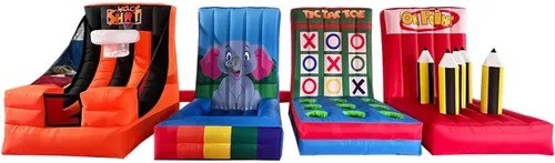 Juego de carnaval inflable 4 en 1, juegos deportivos inflables, juego de aro de baloncesto para juegos escolares, familia, equipo