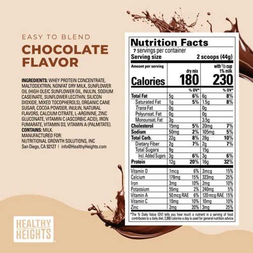 Miniatura 5 de Healthy Heights Grow Daily Kids - Mezcla de bebida proteica (chocolate) - Batido alto en proteínas para niños de 3 años, 10.6 onzas