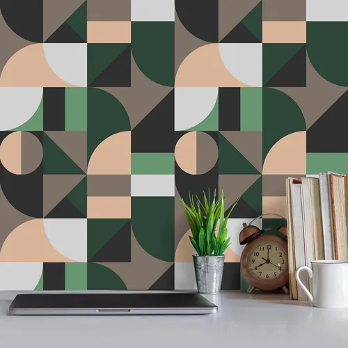 Miniatura 2 de VEELIKE Papel tapiz geométrico abstracto verde y negro geométrico para despegar y pegar, 17.7 x 118 pulgadas, papel tapiz de vinilo autoadhesivo