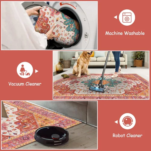 Miniatura 4 de Moynesa Alfombra de área ultra delgada lavable - Alfombras rosas de 4x6 pies para dormitorio de niñas, alfombra vintage para sala de estar