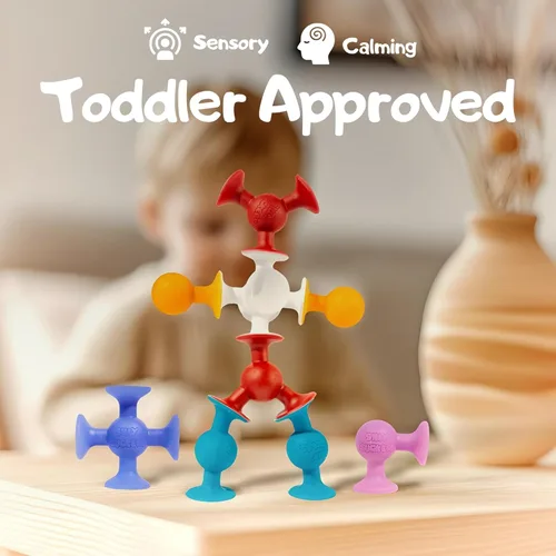 Miniatura 5 de Silly Suckers Juego de juguetes de succión – Juguetes educativos de baño para bebés – Juego de construcción Montessori sensorial – Juguetes de baño