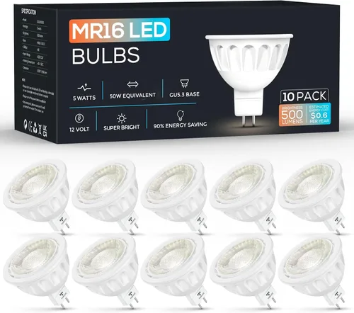 Bombilla LED MR16 Regulable Torkase, Bombillas LED MR16 con Base de Dos Pines GU5.3, 5W (Equivalente a 50W), Bombillas de Luz de Bajo Voltaje 12V