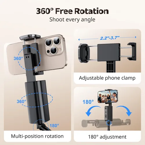 Miniatura 5 de UBeesize Trípode de seguimiento facial automático de 67 pulgadas con rotación de 360°, soporte para teléfono inteligente con control remoto, palo