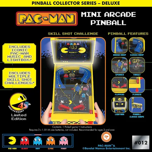 Miniatura 2 de Pac-Man: Mini Arcade Pinball – Edición Coleccionista 45 Aniversario, juego de mesa de luces y sonidos, desafíos de tiro de habilidad, juguete