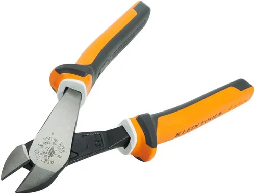 Miniatura 3 de Klein Tools 200048EINS Alicates fabricados en EE. UU., Alicates de corte diagonal aislados con cabeza en ángulo y empuñaduras aisladas nominales