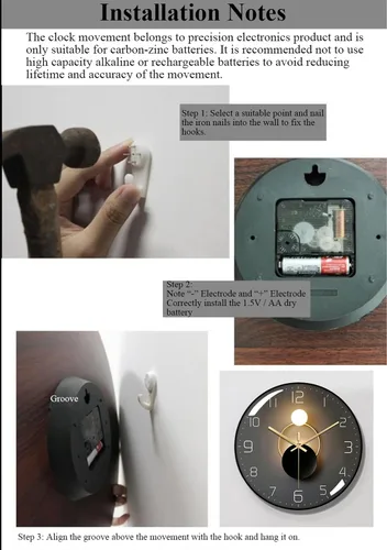 Miniatura 6 de Reloj de pared de PVC de 14 pulgadas Marco estrecho Cubierta de vidrio templado Movimiento silencioso Punteros de metal Estilo simple (negro)