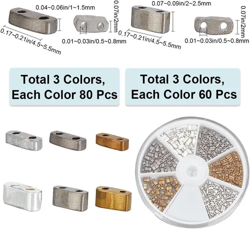 Miniatura 2 de CREATCABIN 420 cuentas de Tila de 2 agujeros, 6 estilos, mezcla de cuentas de vidrio, cuadradas, rectangulares, mini, opacas, con recipiente