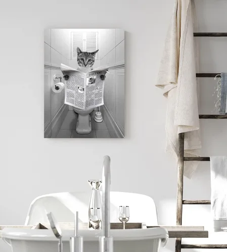 Miniatura 3 de kvtiwee retrato personalizado de mascota a partir de foto, arte de pared en lienzo de gato en el inodoro, arte de baño divertido en blanco y negro
