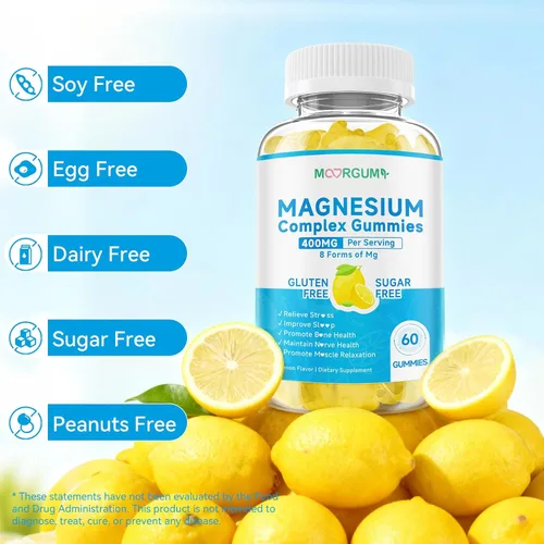 Miniatura 8 de Gomitas de complejo de magnesio de 400 mg para adultos y niños, 8 formas de mg - glicinato, citrato, malato y más, con vitamina D3, B12, suplementos