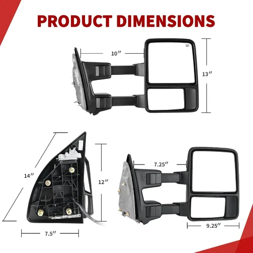 Miniatura 9 de YITAMOTOR Espejos de remolque compatibles con Ford F250 F350 F450 F550 Super Duty 2008-2016, señal de giro LED con calefacción eléctrica, manual