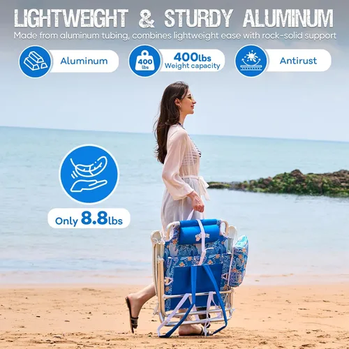 Miniatura 6 de Old Bahama Bay Silla de playa tipo mochila, paquete de 2, silla reclinable ligera de aluminio de 5 posiciones para adultos, soporte resistente, 400